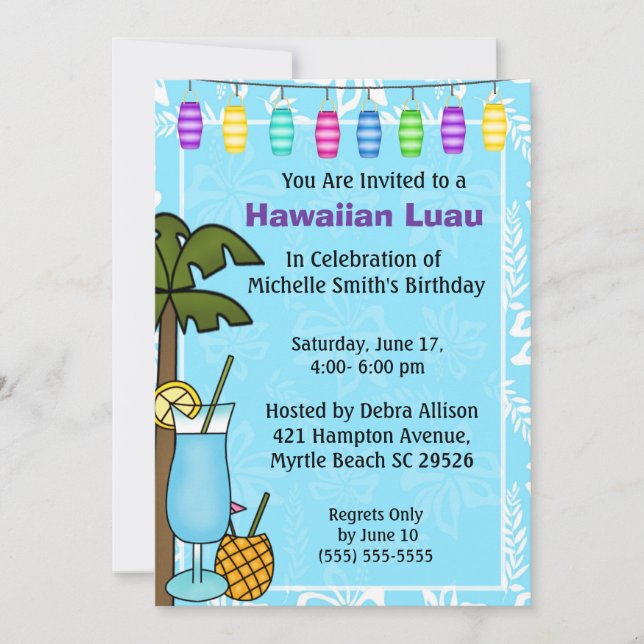 Hawaiian Luau Birthday Invitation (Front)