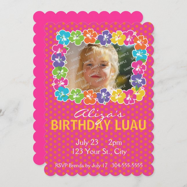 Hawaiian Luau Birthday Party Invitation (Front/Back)