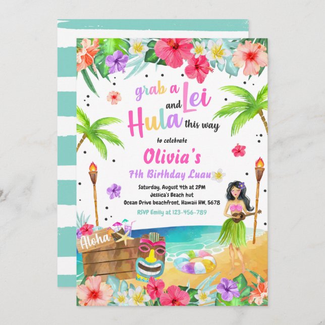 Hawaiian Luau Birthday Party Tropical Birthday Invitation (Front/Back)