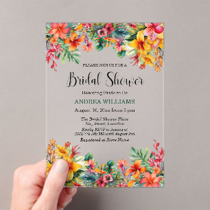 Hawaiian Luau Colourful Bridal Shower Acrylic Invitations