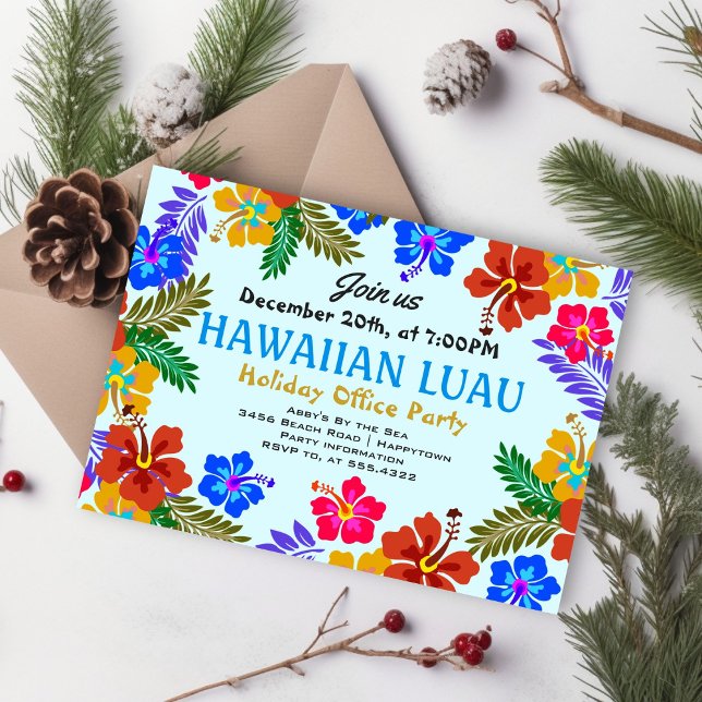 Hawaiian Luau Custom Party Hibiscus Invitations (Creator Uploaded)