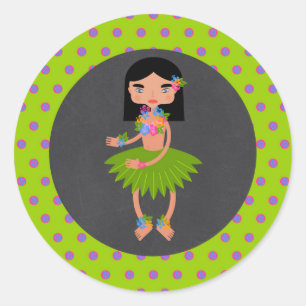 Hawaiian Luau girl Birthday Party Classic Round Sticker