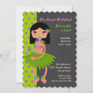 Hawaiian Luau girl Birthday Party invitation