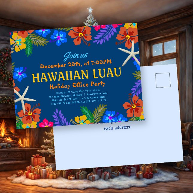 Hawaiian Luau Holiday Office Party Hibiscus Postcard (Creator Uploaded)