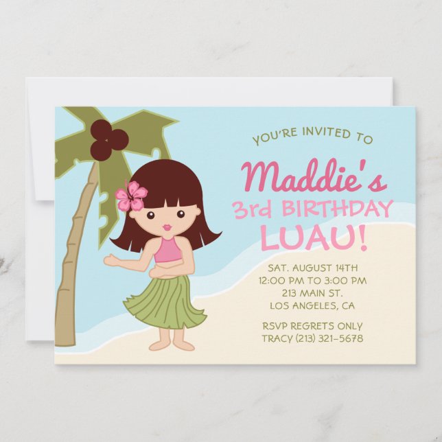 Hawaiian Luau Hula Girl Birthday Party Invitation (Front)