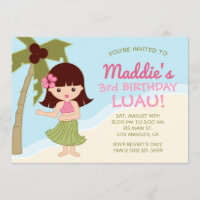 Hawaiian Luau Hula Girl Birthday Party Invitation