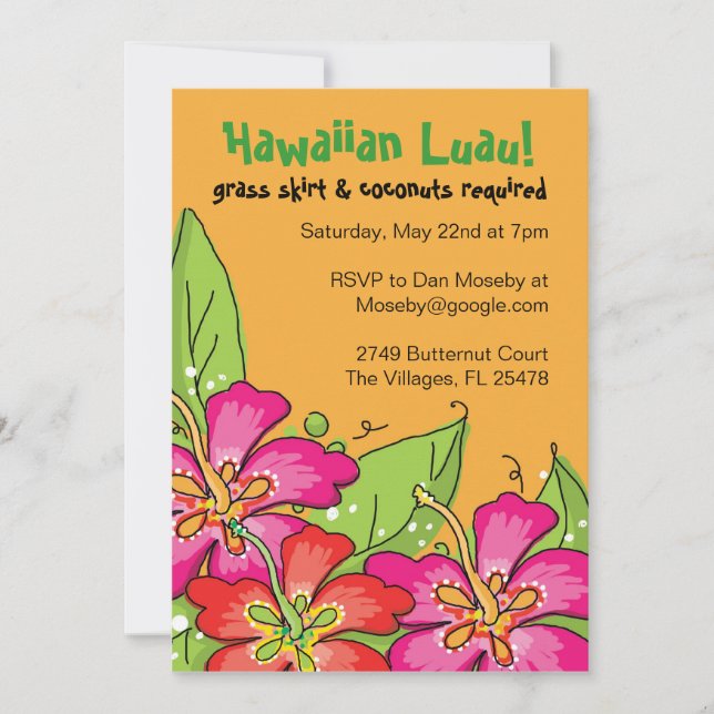 Hawaiian Luau! Invitations (Front)