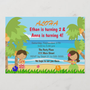 Hawaiian luau kids birthday party invitation 2