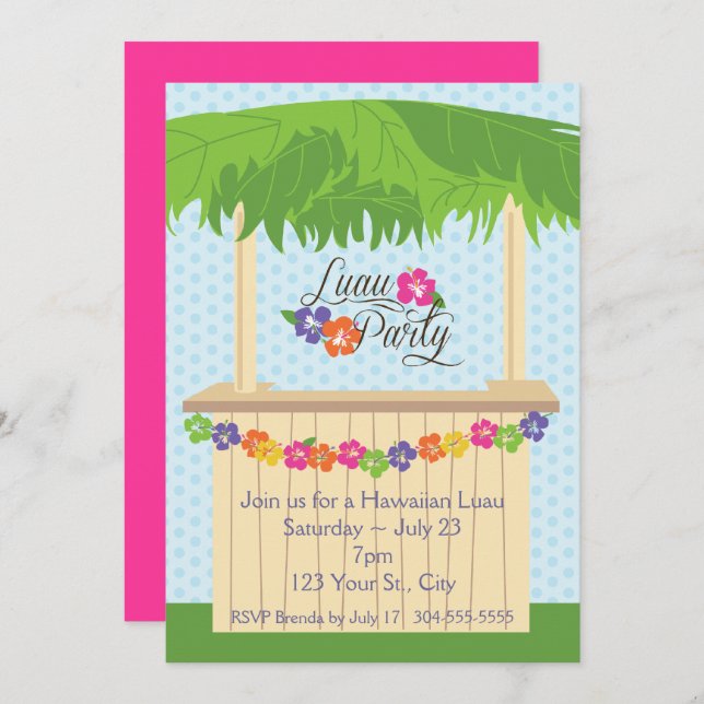 Hawaiian Luau Party Invitation (Front/Back)
