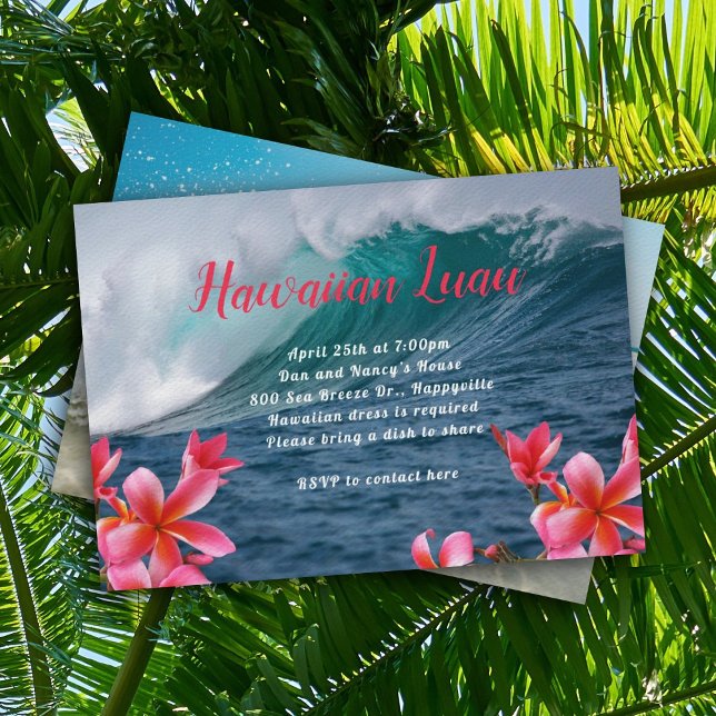 Hawaiian Luau Party Invitation Crashing Waves (Creator Uploaded)