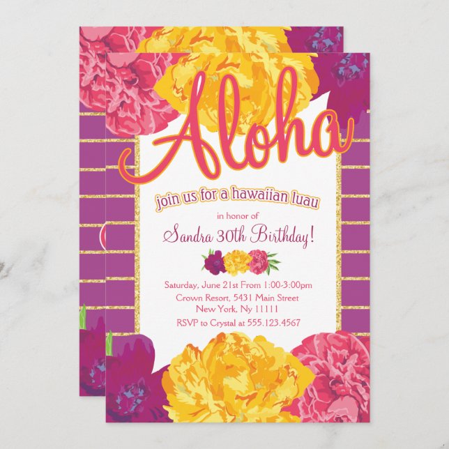 Hawaiian Luau Party Invitations (Front/Back)