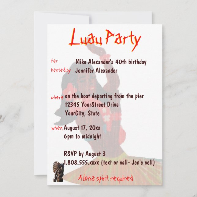 Hawaiian Luau Party Invite (Front)