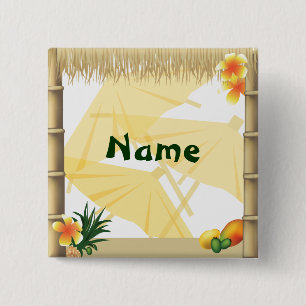 Hawaiian Luau Party Name Button