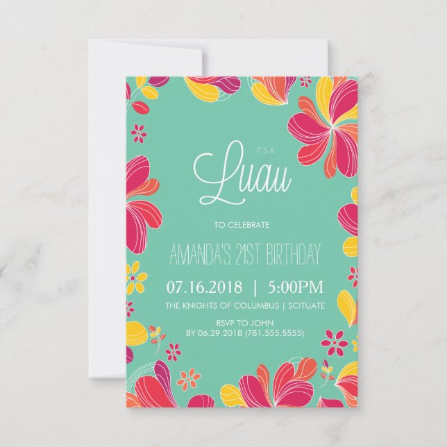 Hawaiian Luau Party - Tropical Invite (small) (Front)