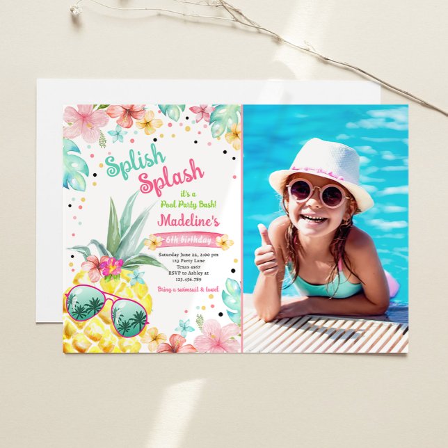 Hawaiian Luau Pineapple Pool Party Girl Birthday I Invitation (Creator Uploaded)