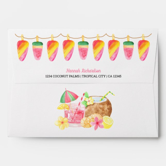 Hawaiian Luau Popsicles and Tropical Cocktails Envelope (Back (Top Flap))