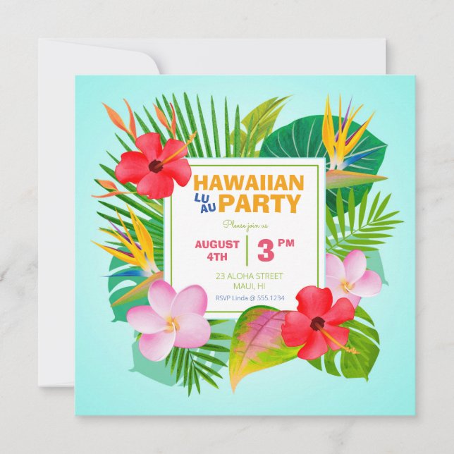 Hawaiian Luau Square Party Invitation (Front)