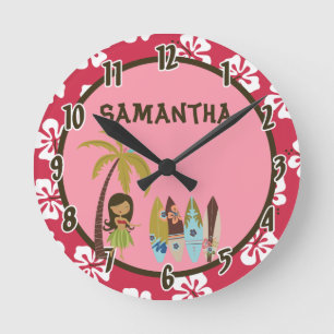 Hawaiian Luau Surf Board Tiki Personalised Clock