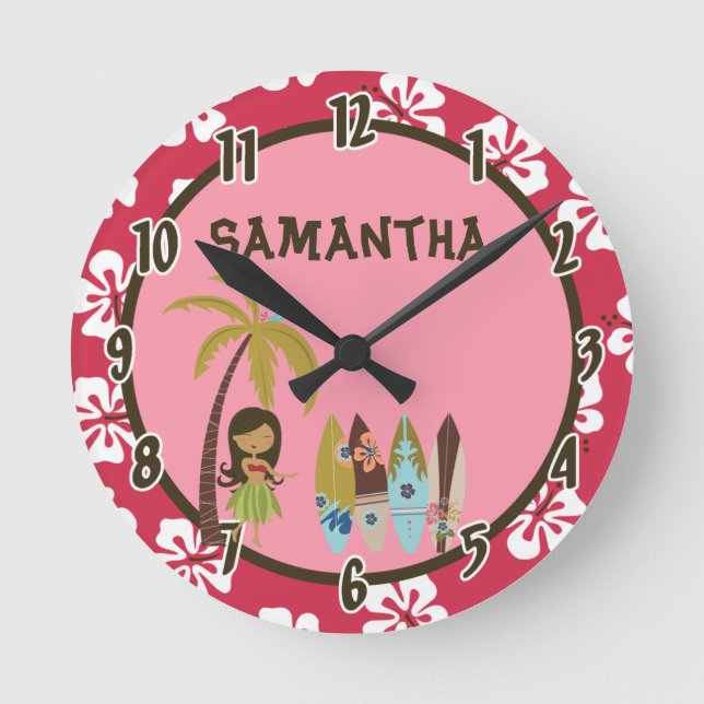 Hawaiian Luau Surf Board Tiki Personalised Clock (Front)