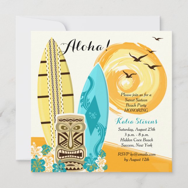 Hawaiian Luau Surfboards Invitation (Front)