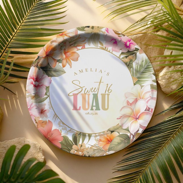 Hawaiian Luau Sweet Sixteen Floral Border ID1092 Paper Plate (Creator Uploaded)