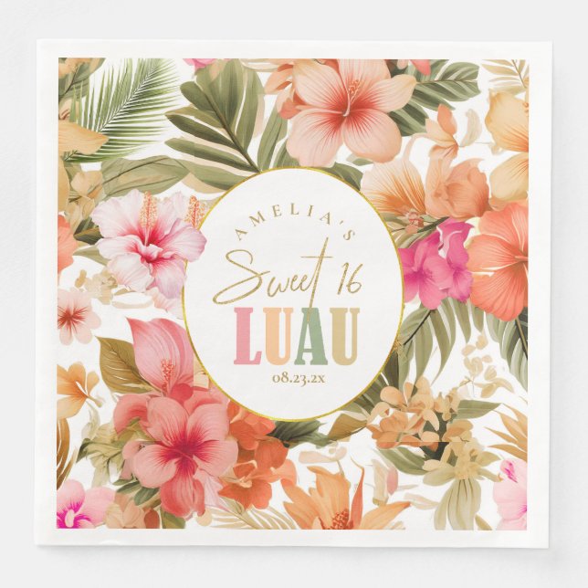Hawaiian Luau Sweet Sixteen Floral Pattern ID1092 Napkin (Front)