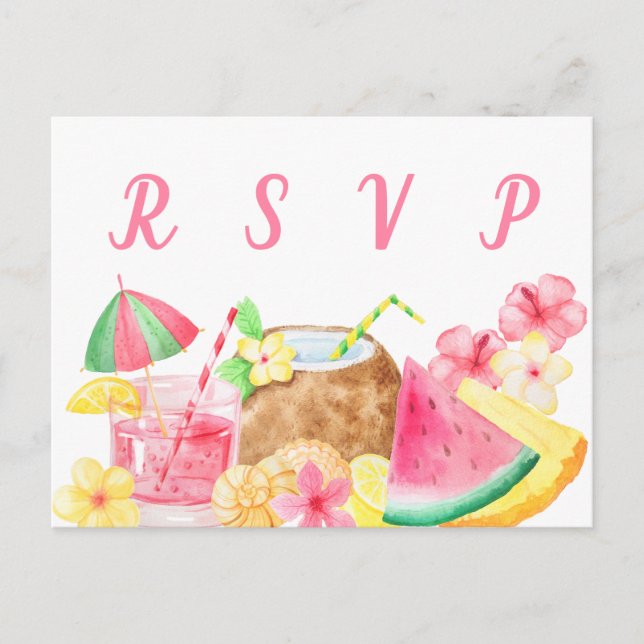 Hawaiian Luau Theme Tropical Party RSVP Invitation Postcard (Front)