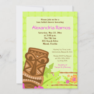 Hawaiian Luau Tiki 5x7 Bridal Shower Invite