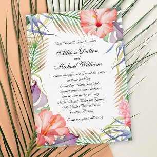 Hawaiian Luau Tropical Floral Wedding Invitation