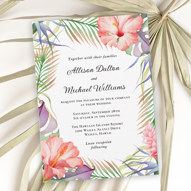 Hawaiian Luau Tropical Floral Wedding Invitation (Creator Uploaded)