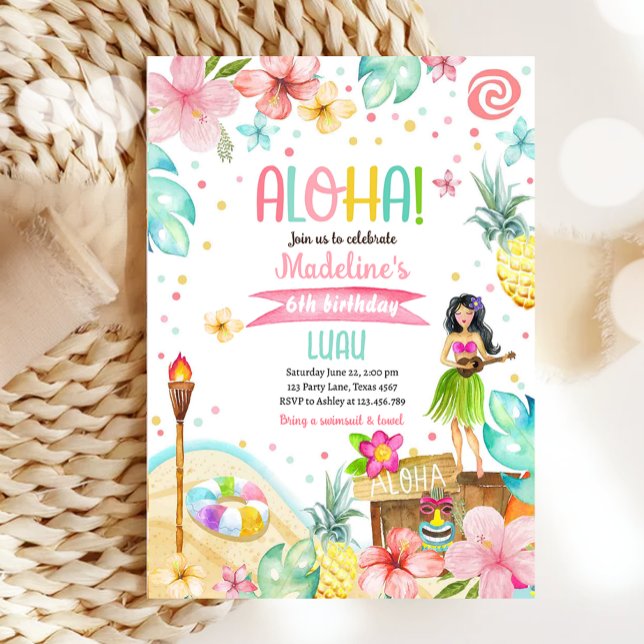 Hawaiian Luau Tropical Pool Beach Party Birthday Invitation (Creator Uploaded)