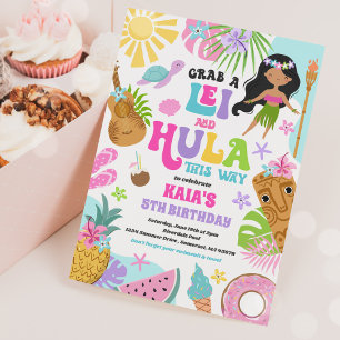 Hawaiian Luau Tropical Summer Pool Birthday Party Invitation