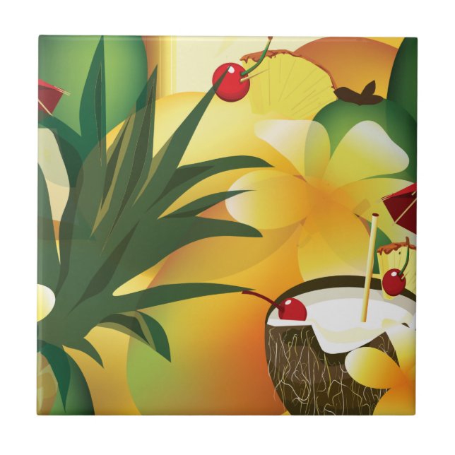 Hawaiian Luau Tropical Tiki Bar Small Tile (Front)