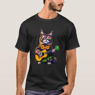 Hawaiian Maine Coon Cat & Pineapple Ukulele Summer T-Shirt