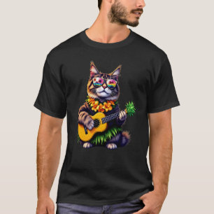 Hawaiian Maine Coon Cat & Pineapple Ukulele Summer T-Shirt