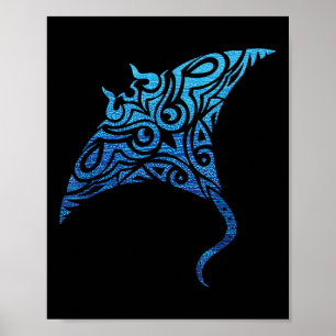 Hawaiian Manta Ray Tribal Polynesian Tattoo Pacifi Poster