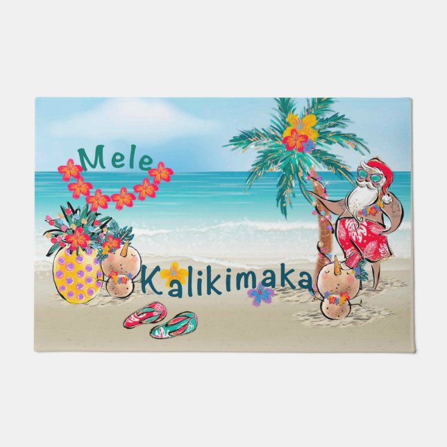 Hawaiian Mele Kalikimaka Welcome Mat (Front)