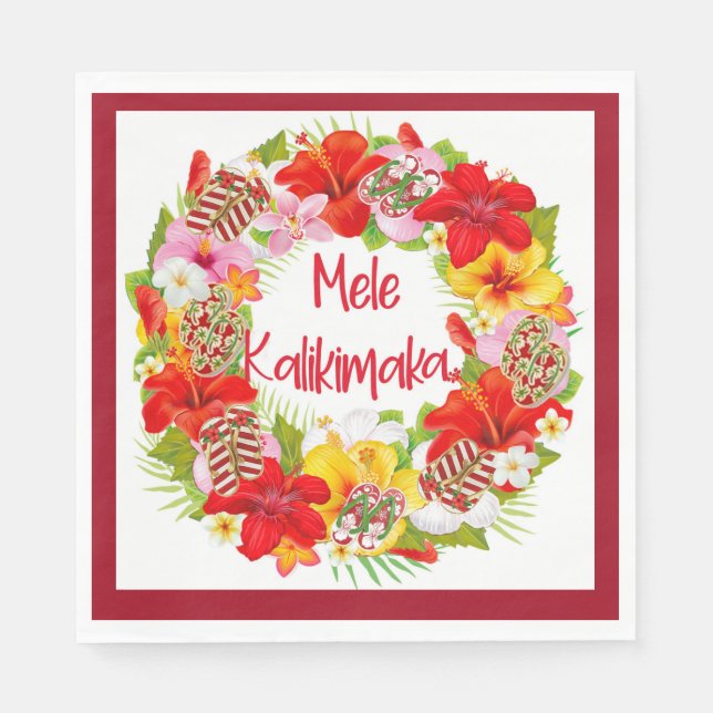 Hawaiian Mele Kalikimaka Wreath Paper Napkins (Front)