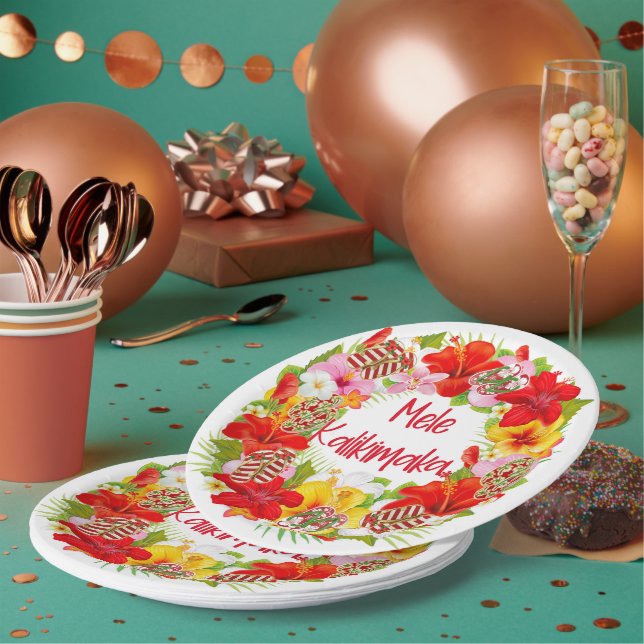 Hawaiian Mele Kalikimaka Wreath Paper Plate (Multi)