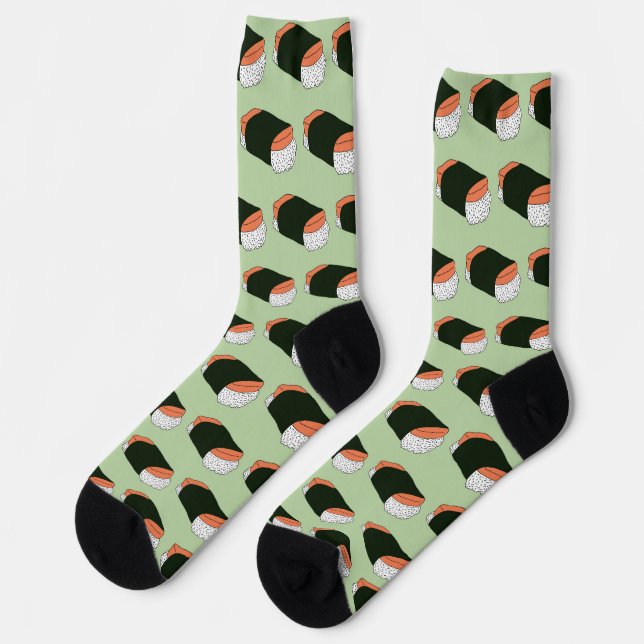 Hawaiian Musubi Sushi Food Pattern Socks (Left)