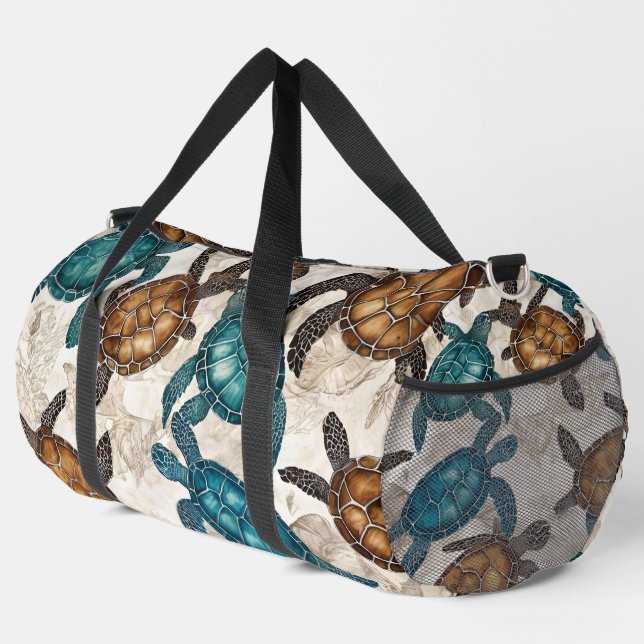 Hawaiian Nautical Ocean Sea Turtle Duffle Bag (Right Corner)