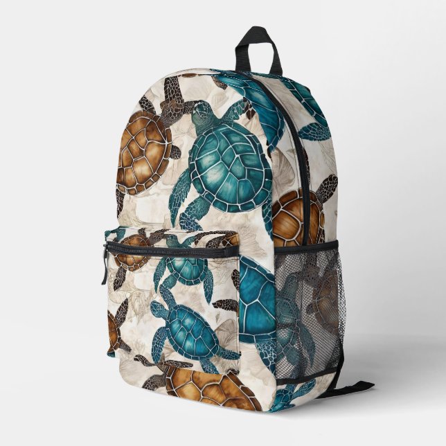 Hawaiian Nautical Ocean Sea Turtle Printed Backpack (Back Corner Right)