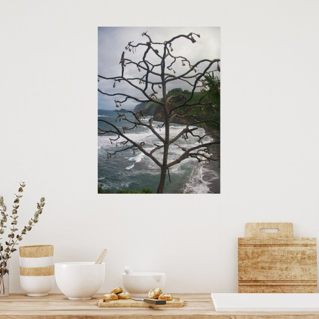 Hawaiian Ocean Beach Tree Photo View Poster (Kitchen)