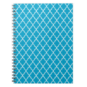 Hawaiian Ocean Blue And White Moroccan Trellis Spiral Notebook