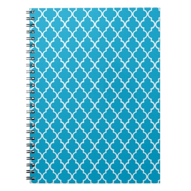 Hawaiian Ocean Blue And White Moroccan Trellis Spiral Notebook (Front)