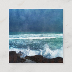 Hawaiian Ocean Hawaii Waves Aqua Teal Blue Surf Square Business Card