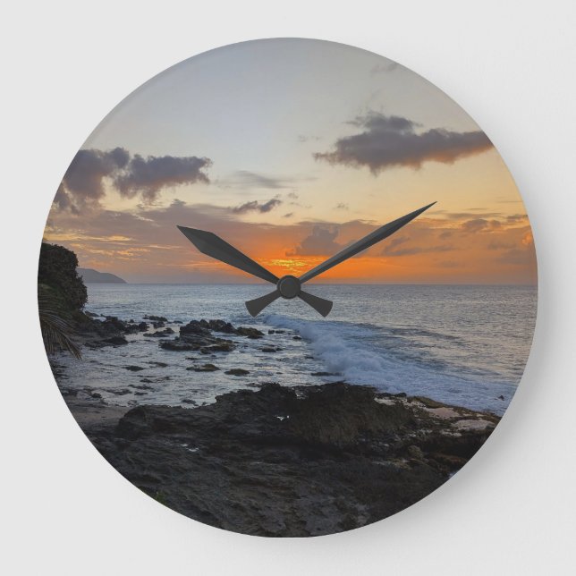 Hawaiian Ocean Sunset Landscape Photo  Large Clock (Front)