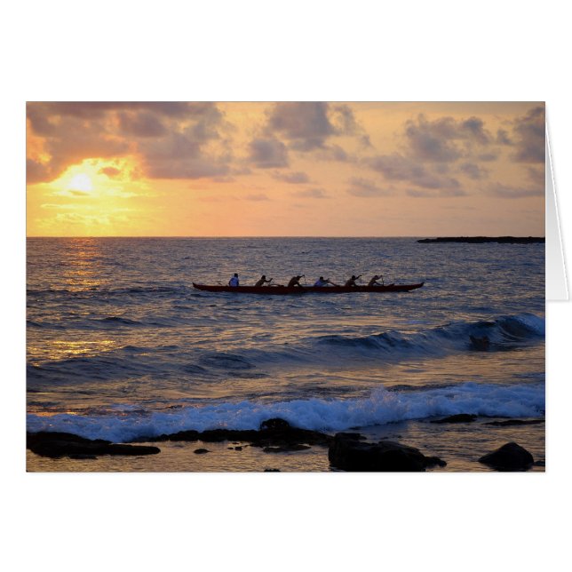 Hawaiian Outrigger Canoe at Sunset Card (Front Horizontal)