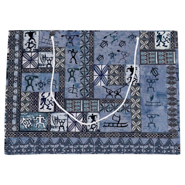 Hawaiian Paddleman Petroglyph Tapa Gift Bag (Front)