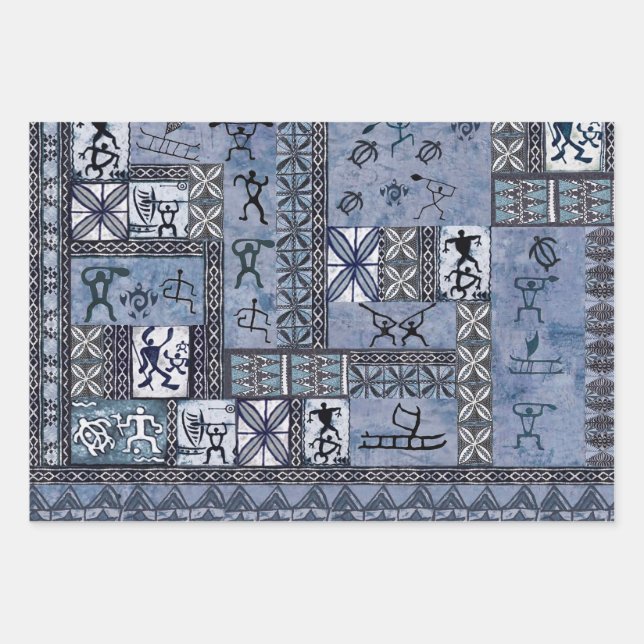 Hawaiian Paddleman Petroglyph Tapa Gift Wrap (Front)